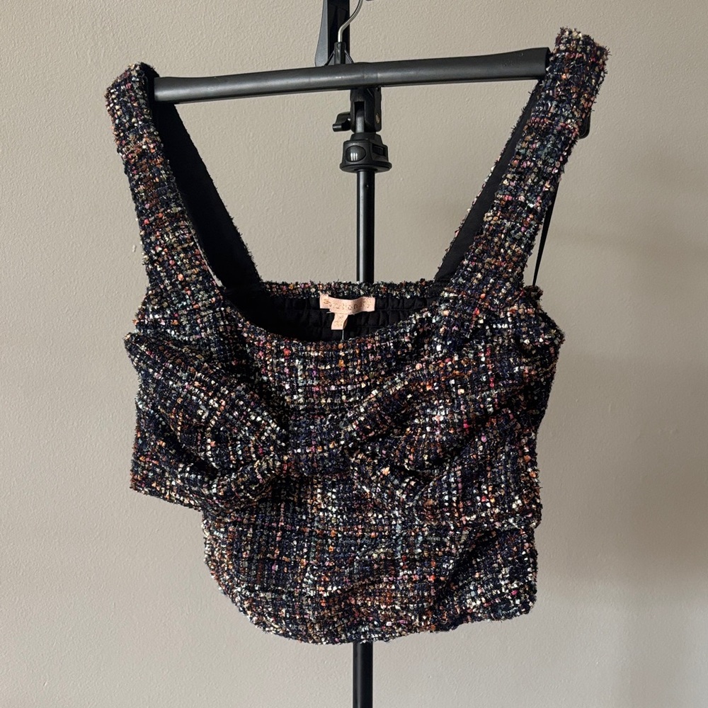 FAB Evolutionary Tweed Bow Smocked Bustier Crop Top